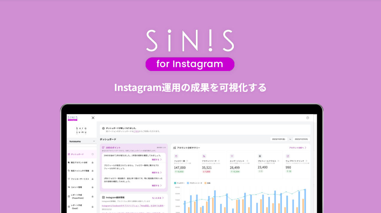 SINIS for Instagramサービス資料｜Instagram運用の成果を可視化する